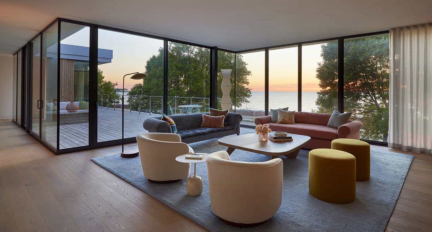 modern living room at dusk