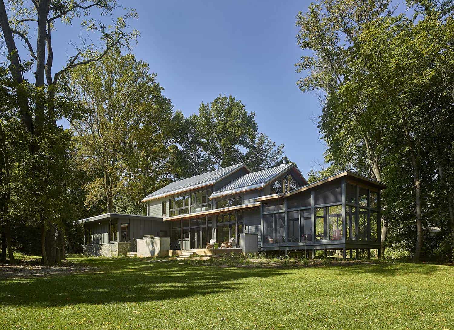 contemporary passive solar house exterior backyard view