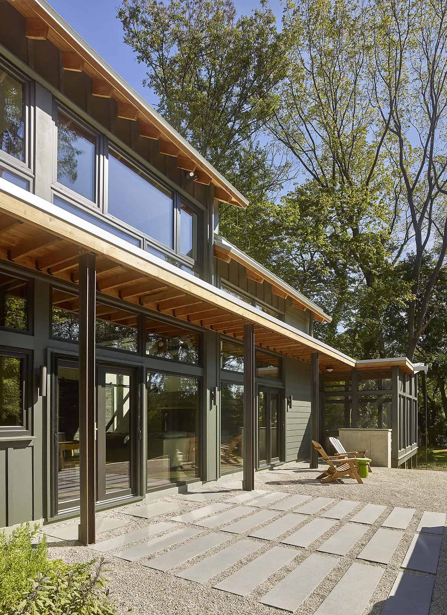 contemporary passive solar house outdoor patio