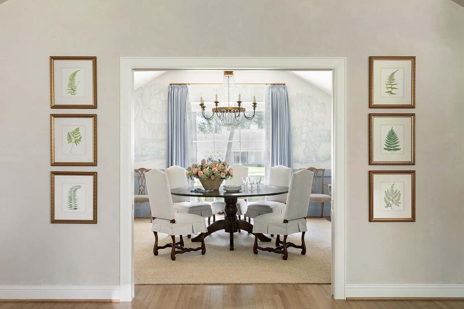 traditional dining room with sliding pocket doors