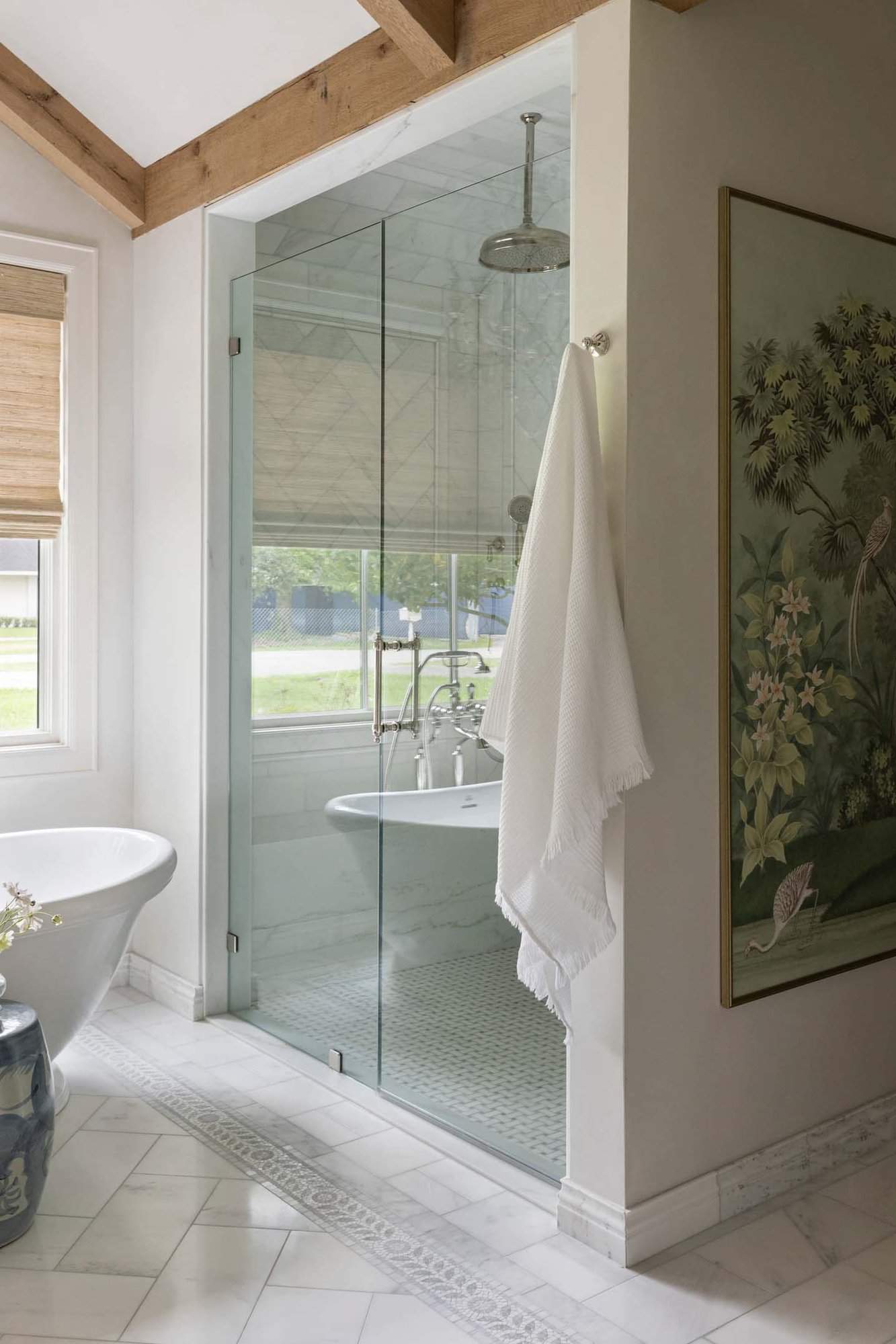 traditional bathroom with a glass enclosed shower