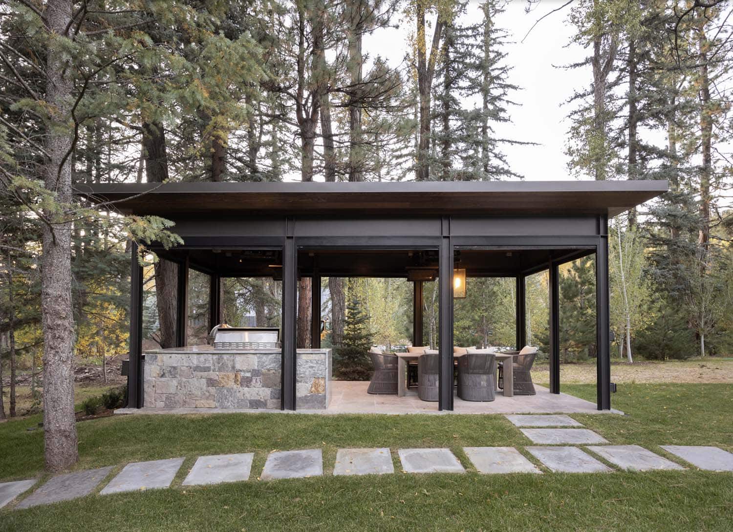 modern covered pavilion with outdoor furniture
