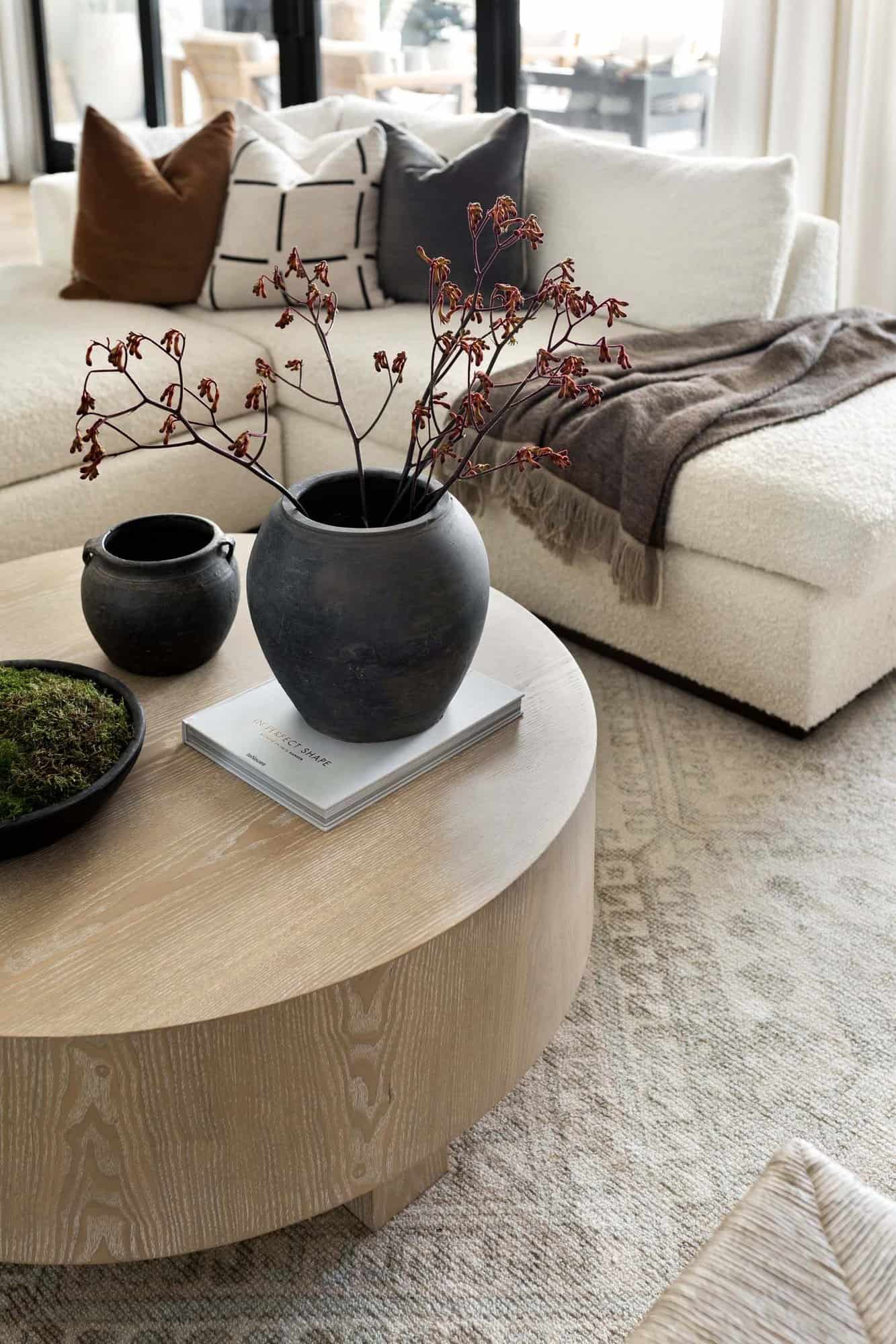 transitional style living room coffee table detail