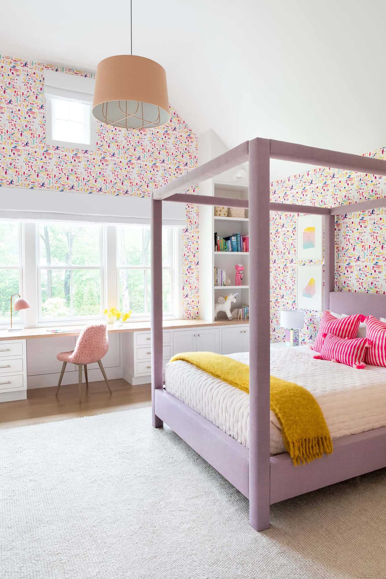 transitional style girls bedroom with a desk